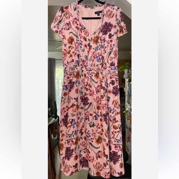 J Crew EUC XL Garden Floral Print Midi Fit And Flare Short Sleeved Dress - Picture 2 of 2